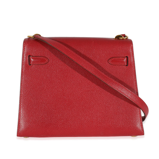 Luxury Hermes Vintage Rouge Vif Courchevel Mini Sellier Shoulder Kelly 20 GHW