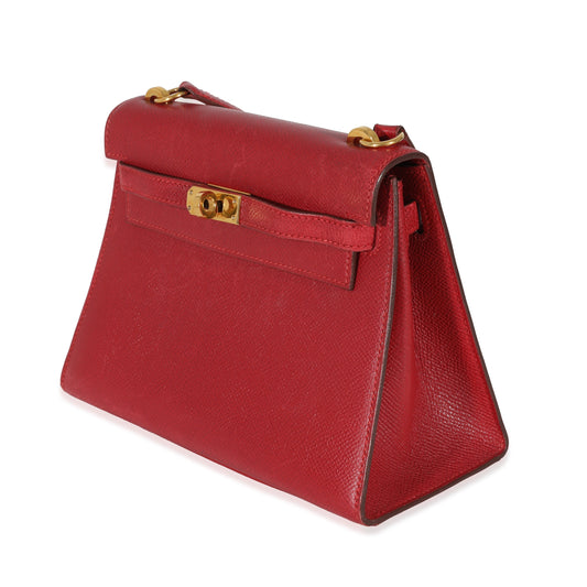 Luxury Hermes Vintage Rouge Vif Courchevel Mini Sellier Shoulder Kelly 20 GHW