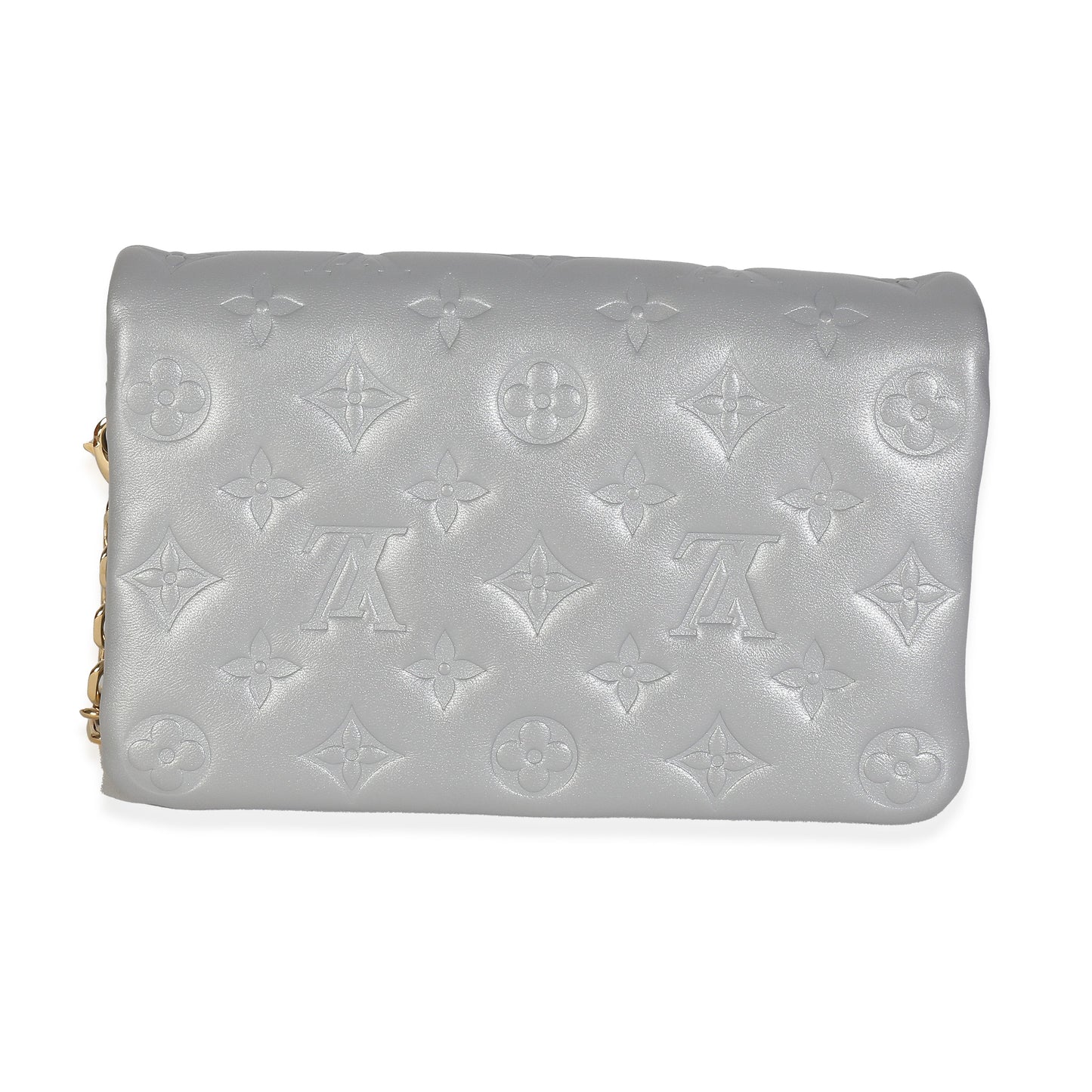 Louis Vuitton Silver Metallic Lambskin Embossed Monogram Pochette Coussin