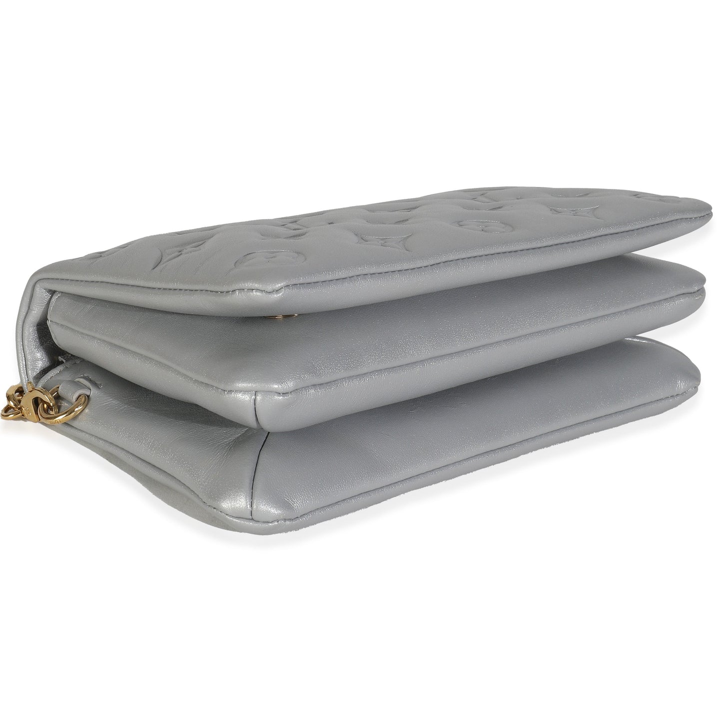 Louis Vuitton Silver Metallic Lambskin Embossed Monogram Pochette Coussin