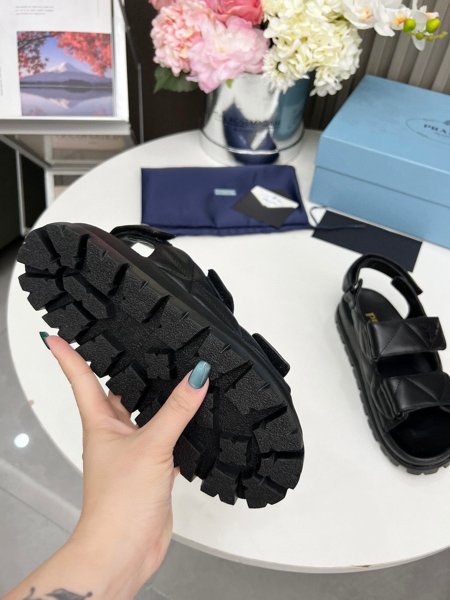 Luxury Pradadad sandal black calfskin
