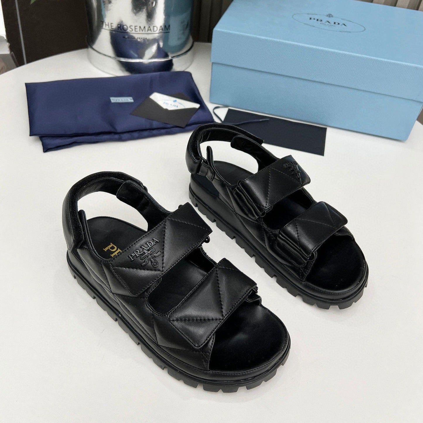 Luxury Pradadad sandal black calfskin