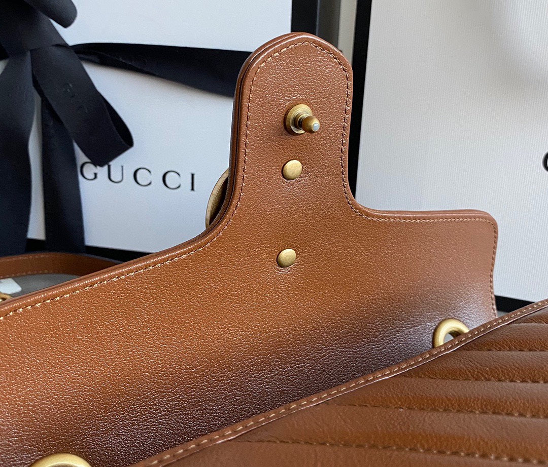 Luxury Gucci GG Marmont 26cm Brown Calfskin Gold Hardware