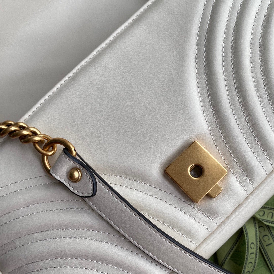 Luxury Gucci GG Marmont 26cm White Calfskin Gold Hardware
