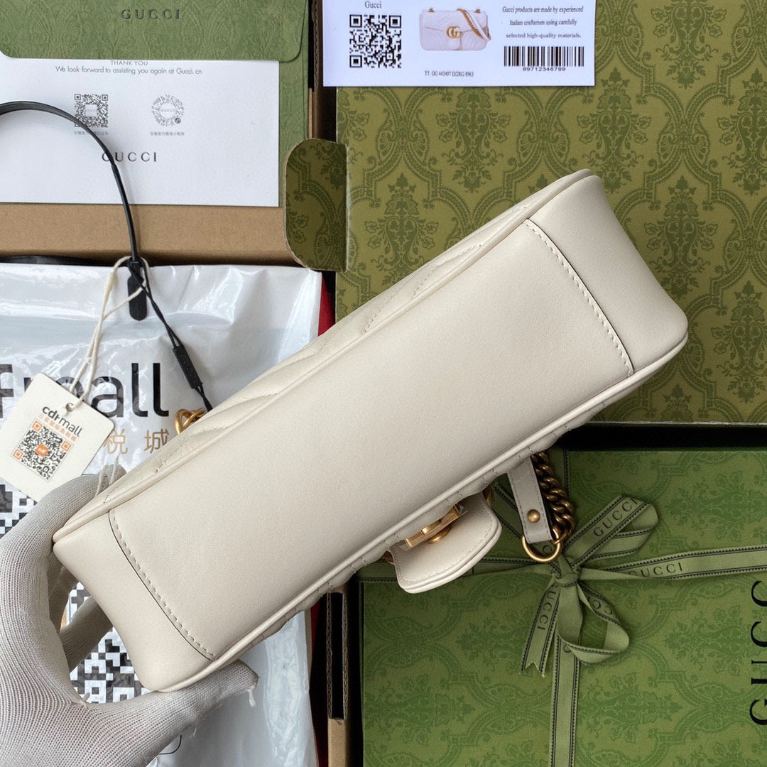 Luxury Gucci GG Marmont 26cm White Calfskin Gold Hardware