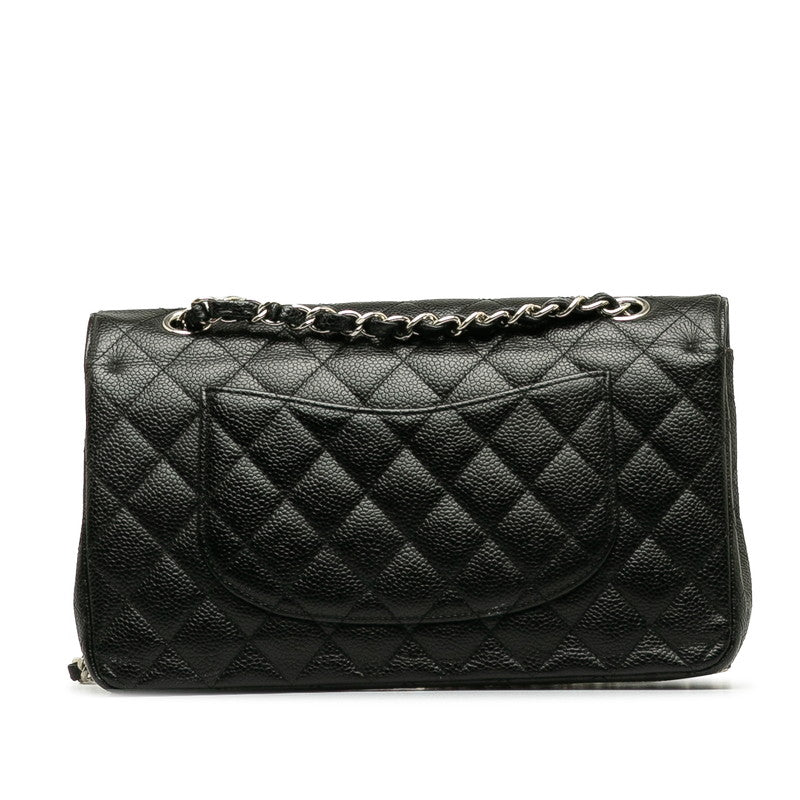 Chanel Matlasse 25 Coco Mark Double Flap Silver Metal Fittings Chain Shoulder Bag Black Caviar Skin