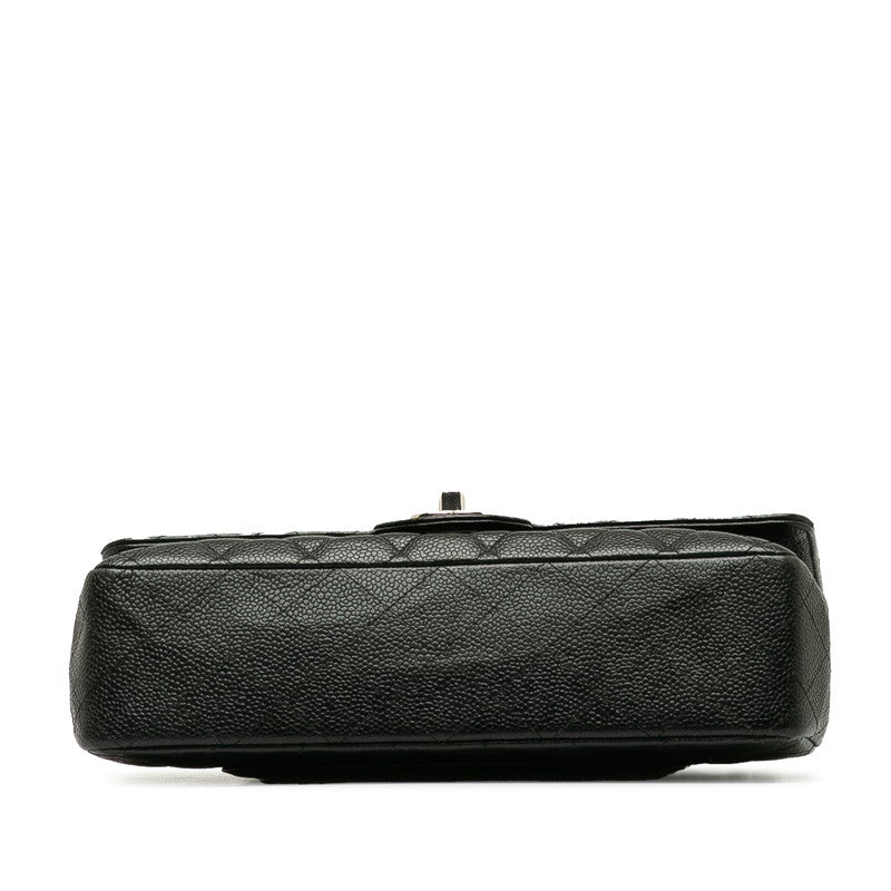 Chanel Matlasse 25 Coco Mark Double Flap Silver Metal Fittings Chain Shoulder Bag Black Caviar Skin