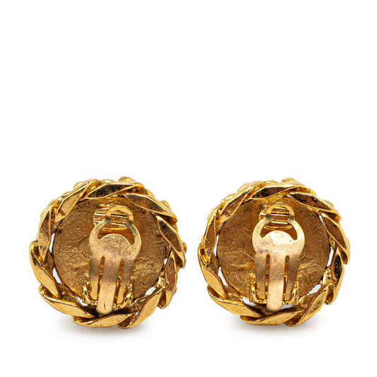 Chanel Vintage Coco Mark Chain Earrings Gold Plated Rhinestones